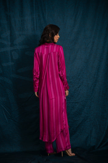 Rooh Stripe Kurta Set in Ruby