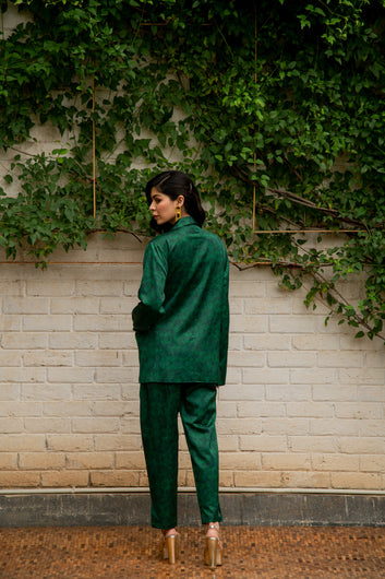 Rooh Satin Blazer in Emerald