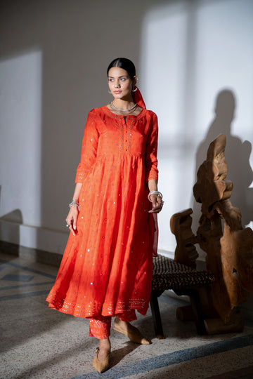 Noor Anarkali Kurta Set in Orange