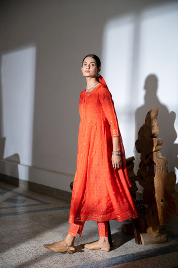 Noor Anarkali Kurta Set in Orange