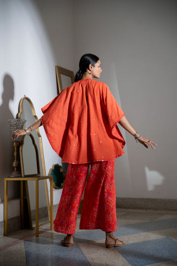 Noor Printed Cape in Orange