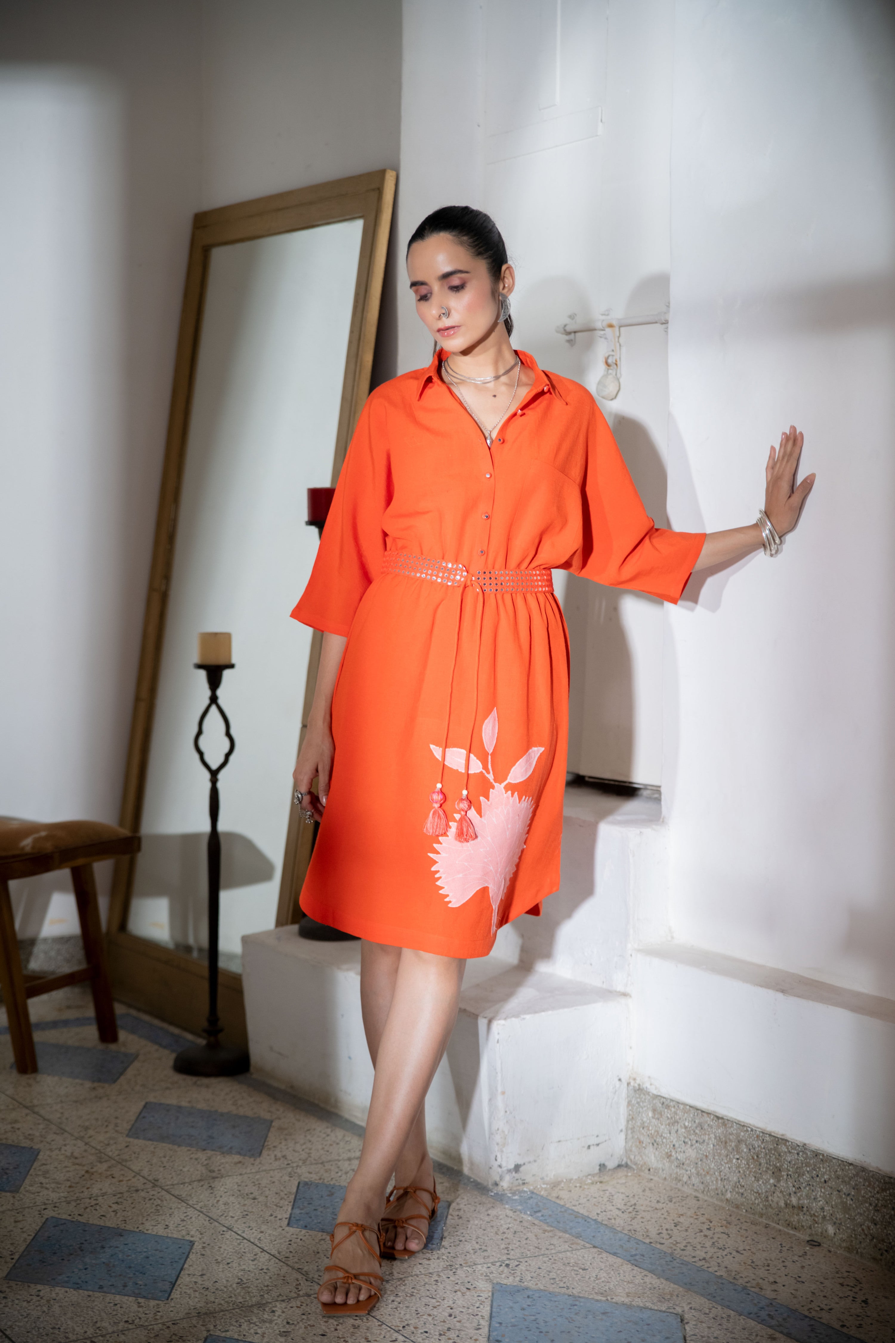 Noor Midi Shirt Dress in Orange | Naav By Avneet – na-av